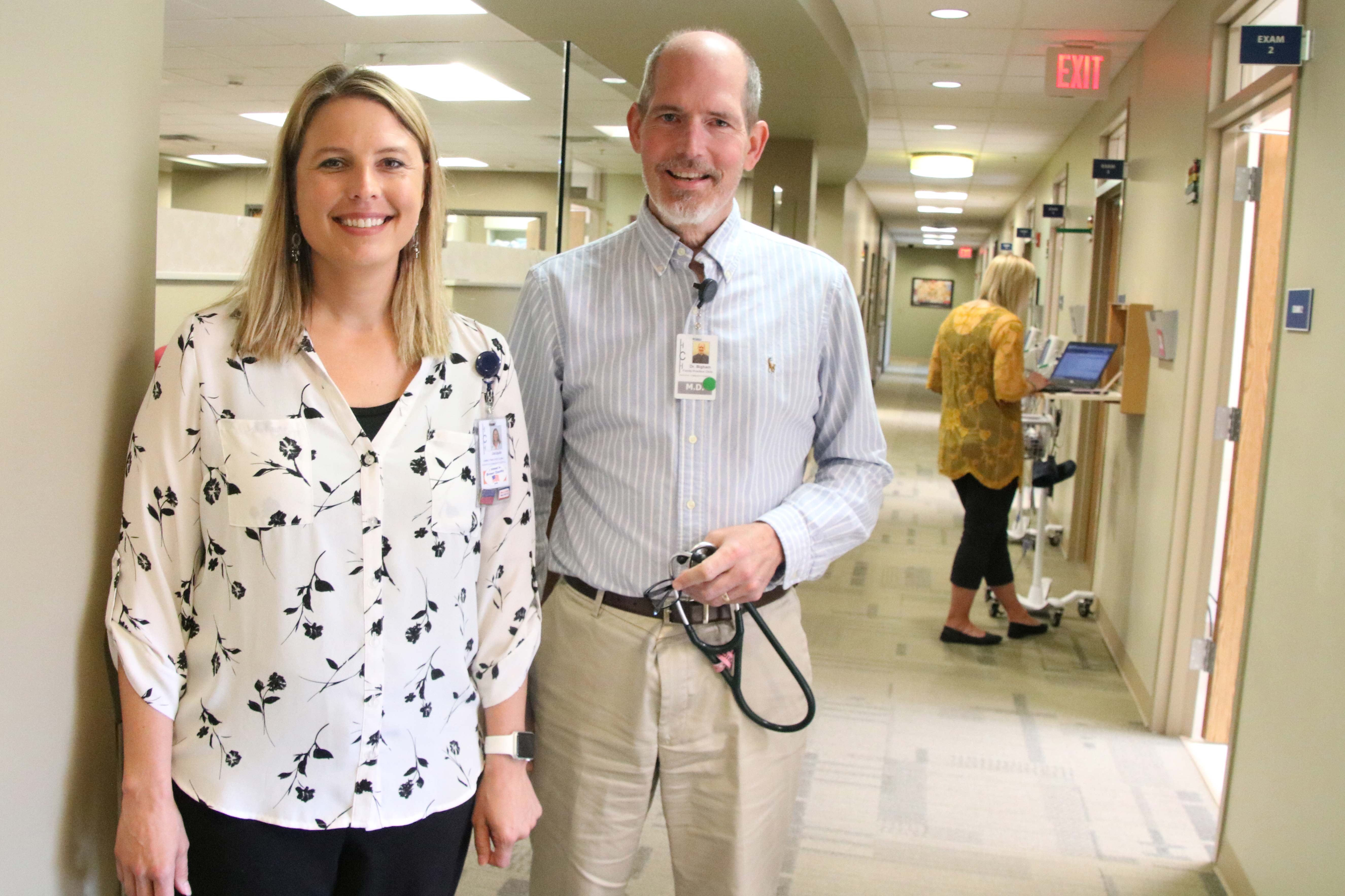 Clinic Manager Jacquie Kerl (left) and Dr. Bryon Bigham of Hiawatha Community Hospital.